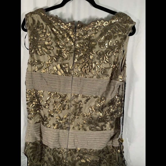 NEW‎ Tadashi Shoji Sequin Lace Sheath Dress Smoked Pearl [ SZ 14 ] - Picture 6 of 9